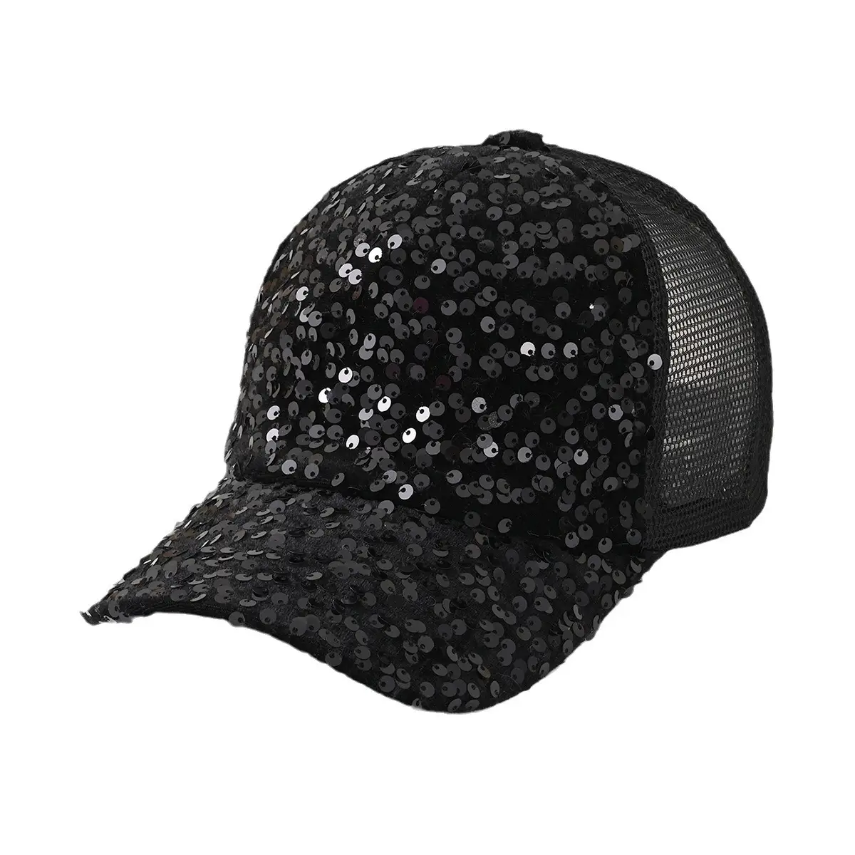 Black Sequin Grid Baseball Cap for Men Women - Image 6