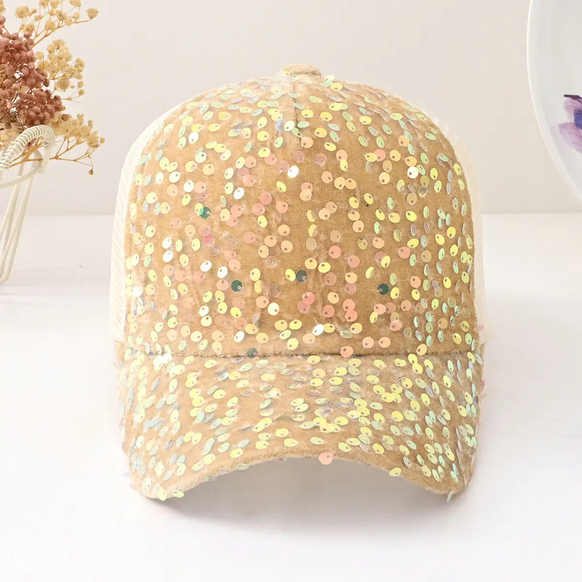 Black Sequin Grid Baseball Cap for Men Women — feature 3