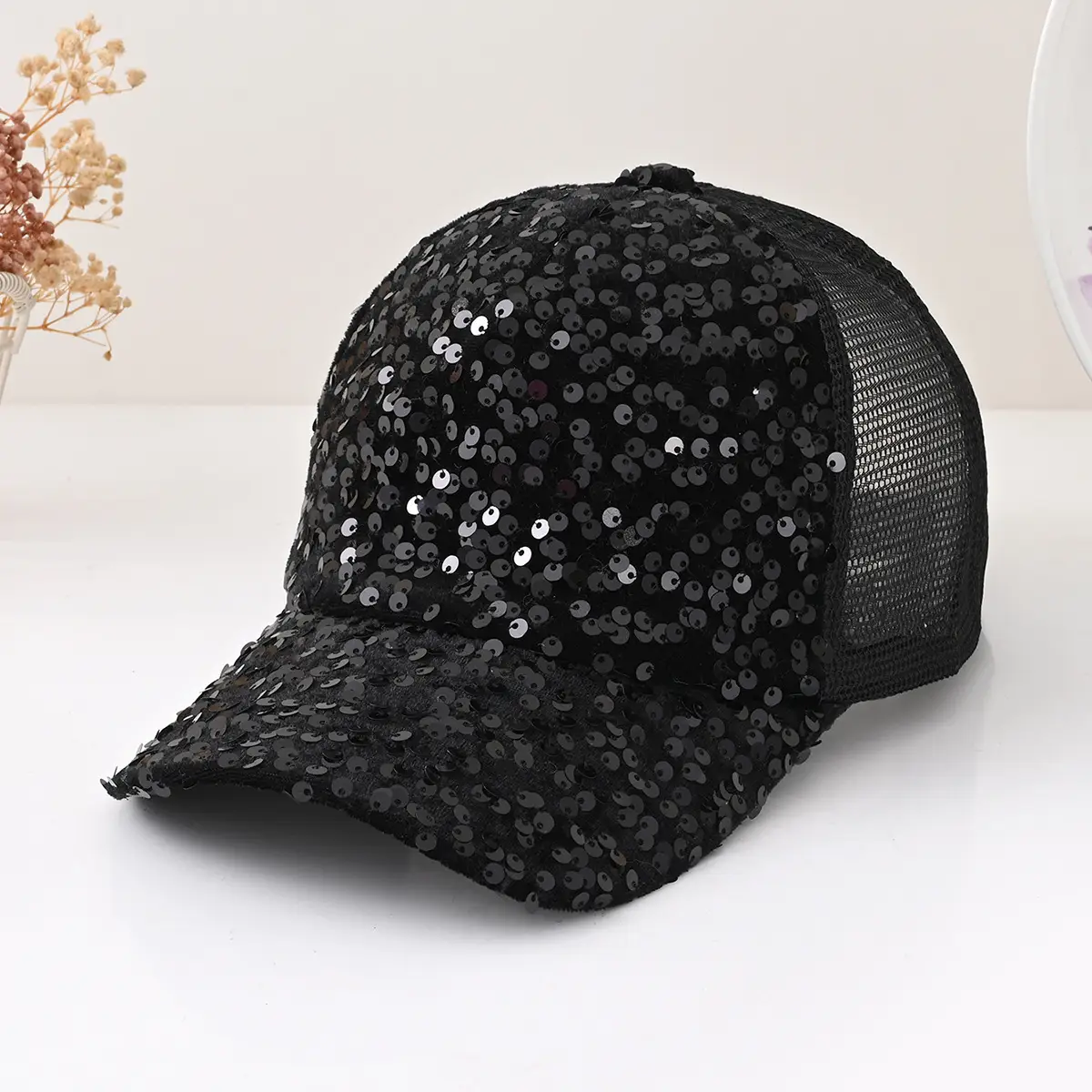 Black Sequin Grid Baseball Cap for Men Women — feature 6
