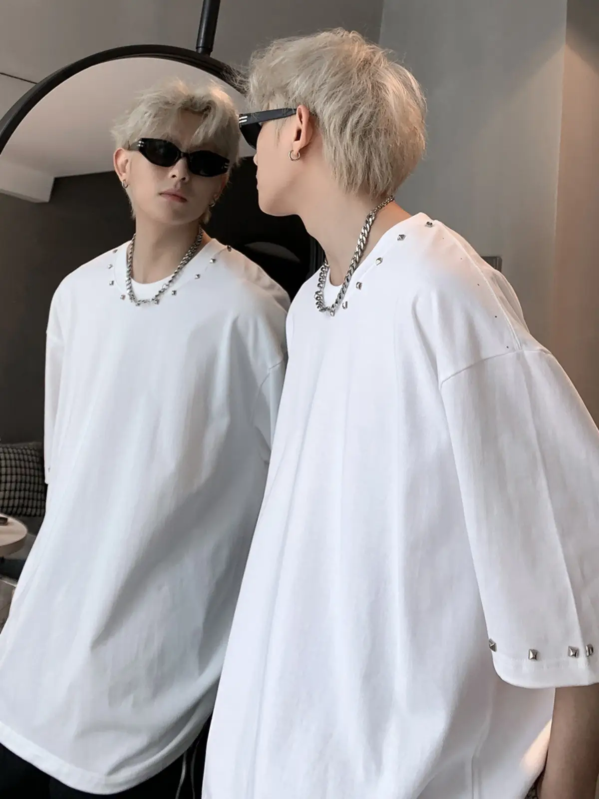 Men Black Off-Shoulder T-Shirt Summer Loose Fit - Image 6