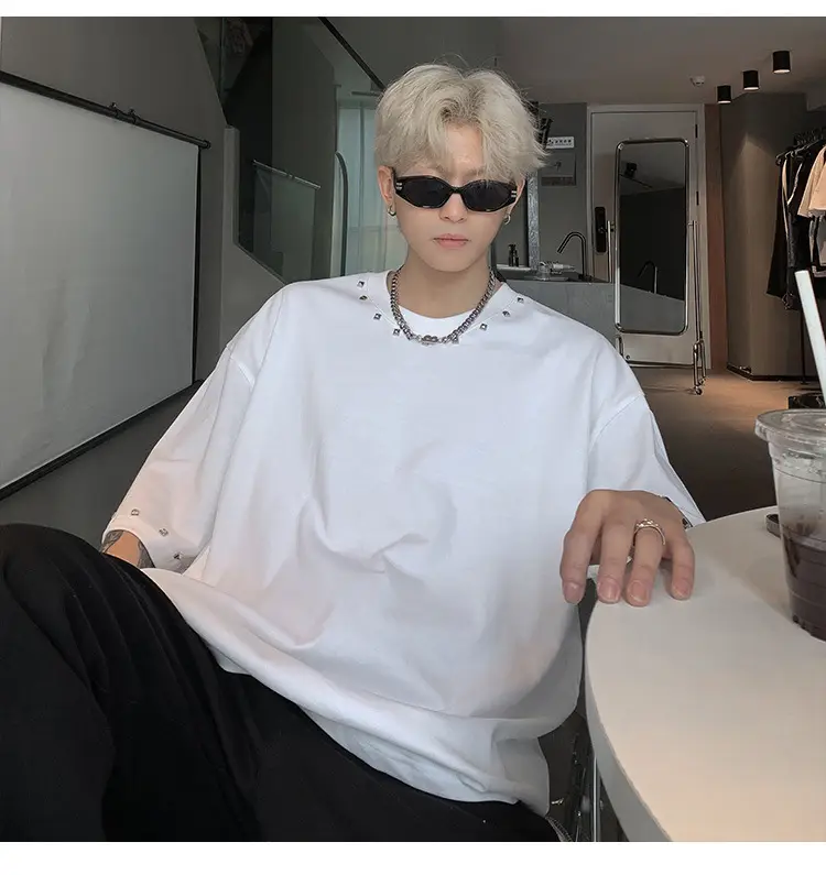 Men Black Off-Shoulder T-Shirt Summer Loose Fit — feature 3