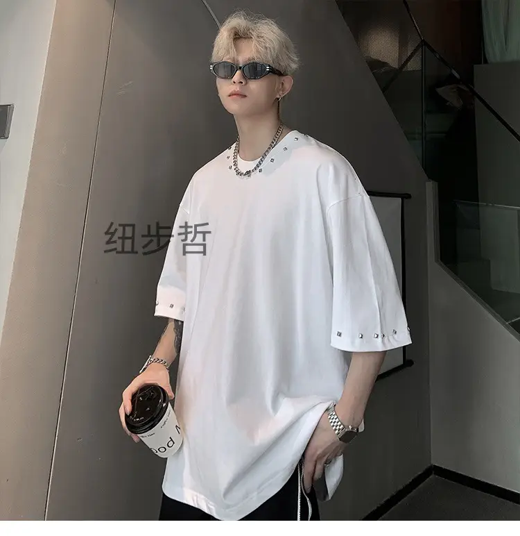 Men Black Off-Shoulder T-Shirt Summer Loose Fit — feature 4