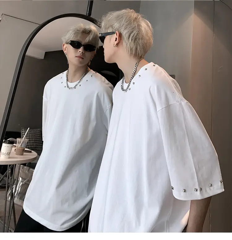 Men Black Off-Shoulder T-Shirt Summer Loose Fit — feature 5