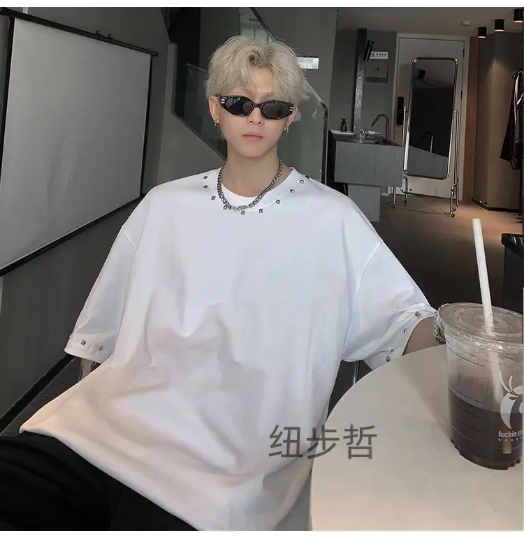 Men Black Off-Shoulder T-Shirt Summer Loose Fit — feature 7