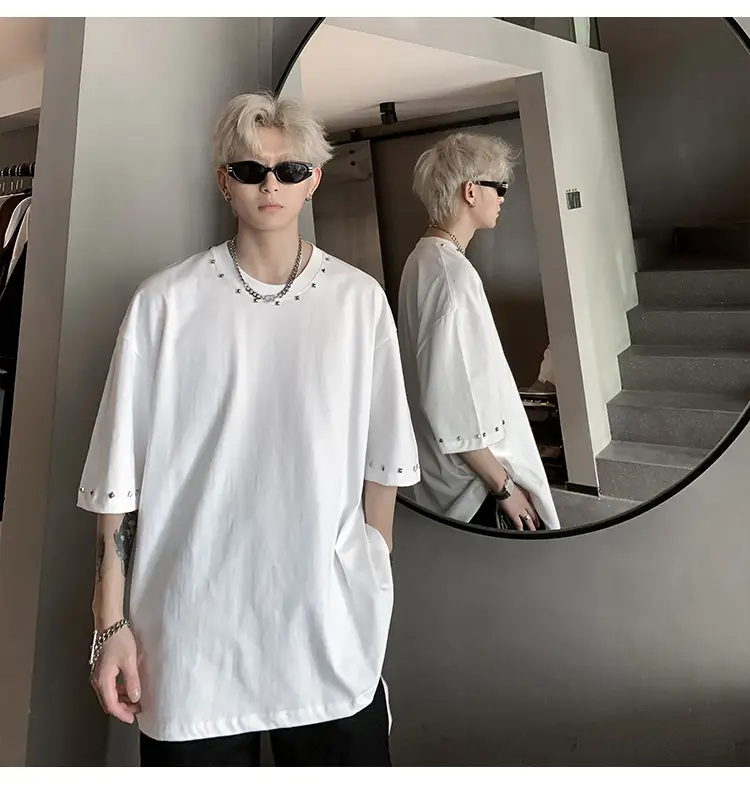 Men Black Off-Shoulder T-Shirt Summer Loose Fit — feature 8
