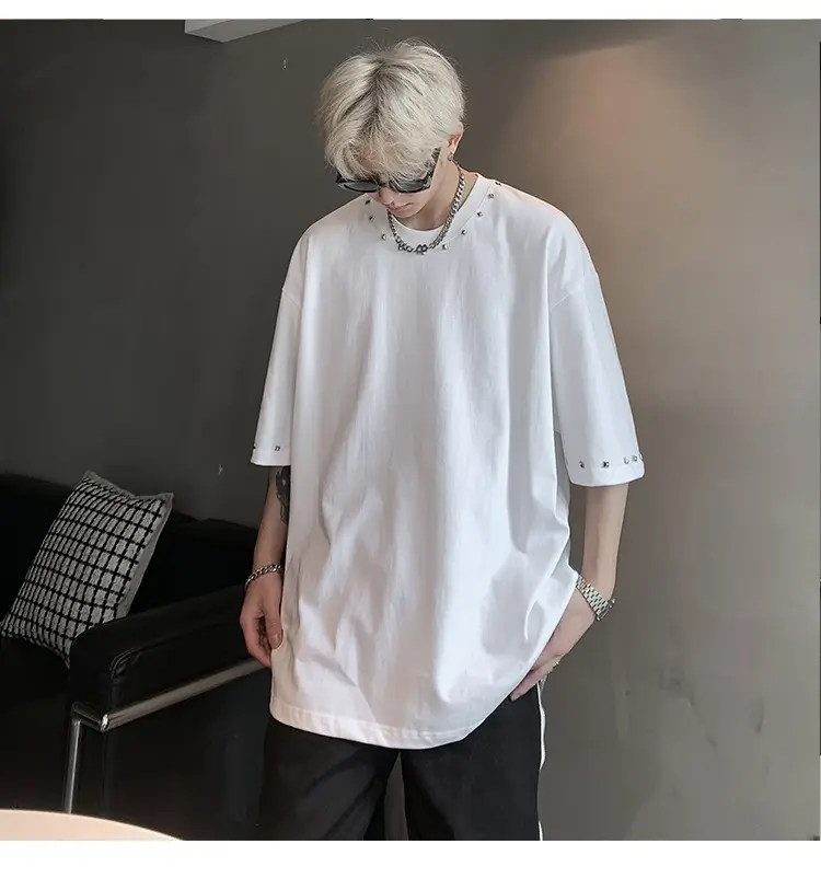 Men Black Off-Shoulder T-Shirt Summer Loose Fit — feature 9