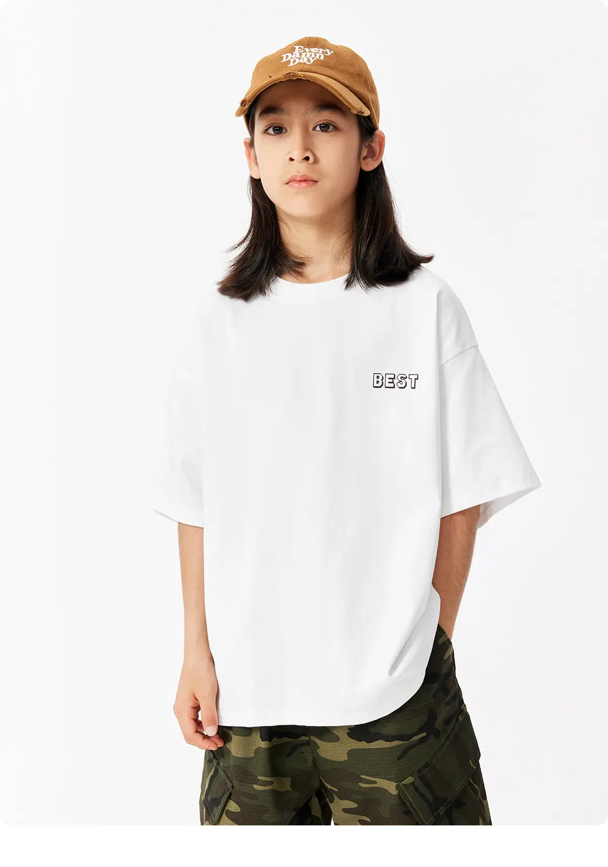 Kids White T-Shirt Short Sleeve Loose Western Style — feature 19