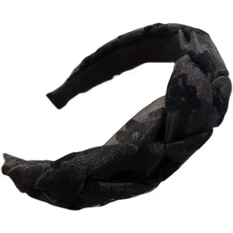 Black Mesh Twist Braided Skull Top Headband for Women - Image 7