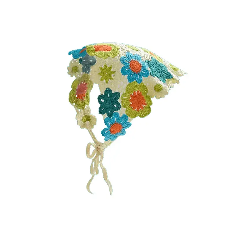 French Retro Knitted Floral Headscarf for Girls