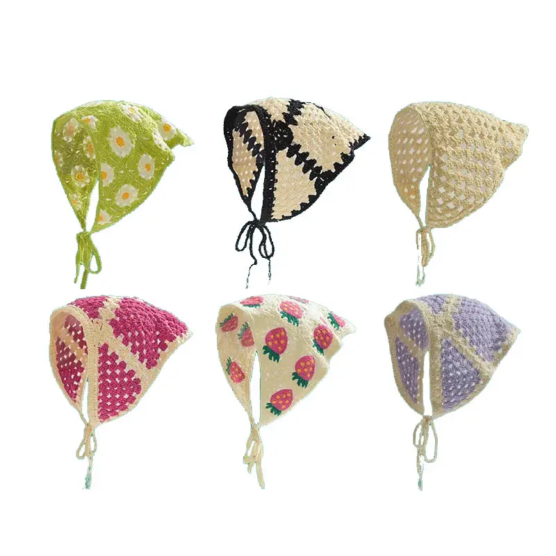 French Retro Knitted Floral Headscarf for Girls