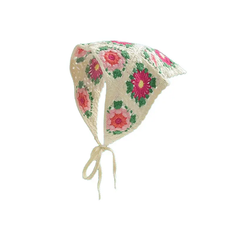 French Retro Knitted Floral Headscarf for Girls