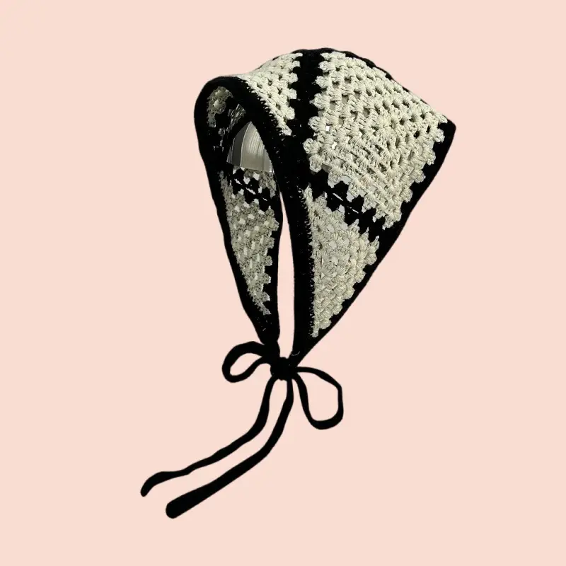 French Retro Knitted Floral Headscarf for Girls