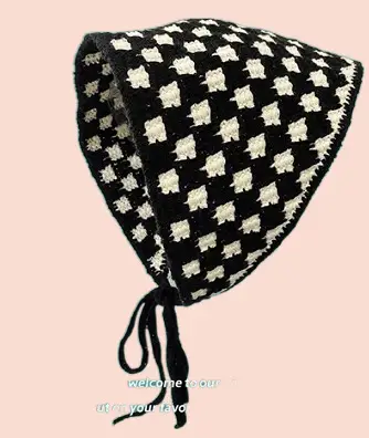French Retro Knitted Floral Headscarf for Girls