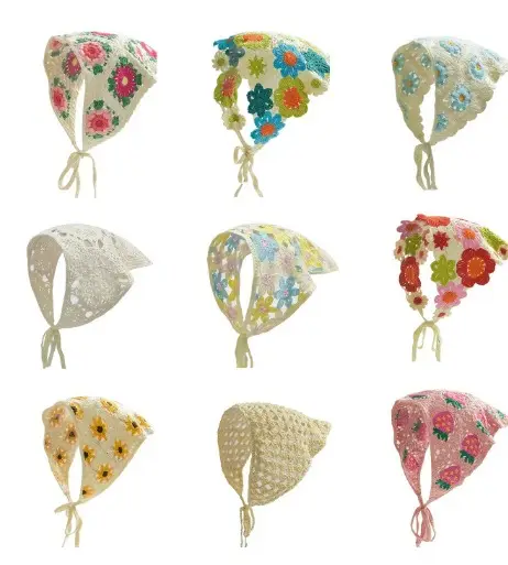 French Retro Knitted Floral Headscarf for Girls