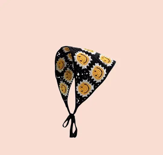 French Retro Knitted Floral Headscarf for Girls