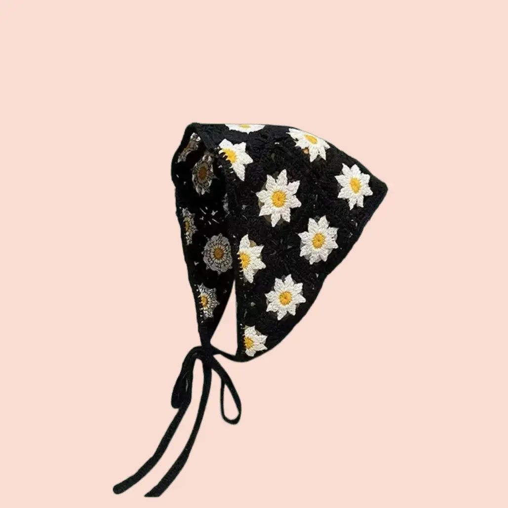 French Retro Knitted Floral Headscarf for Girls