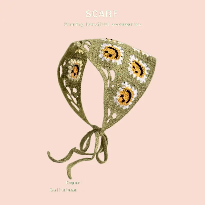 French Retro Knitted Floral Headscarf for Girls — feature 14