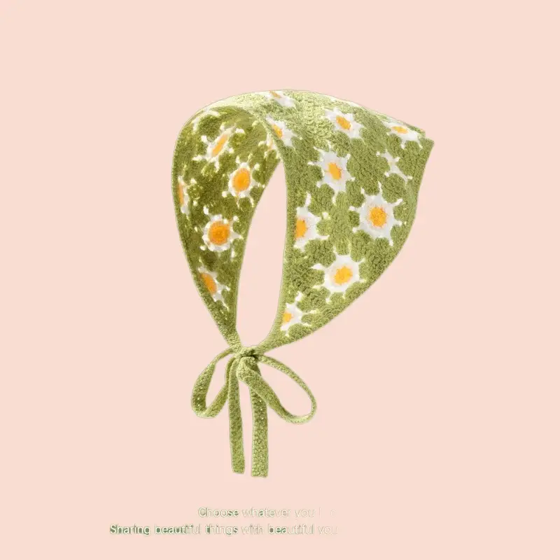 French Retro Knitted Floral Headscarf for Girls