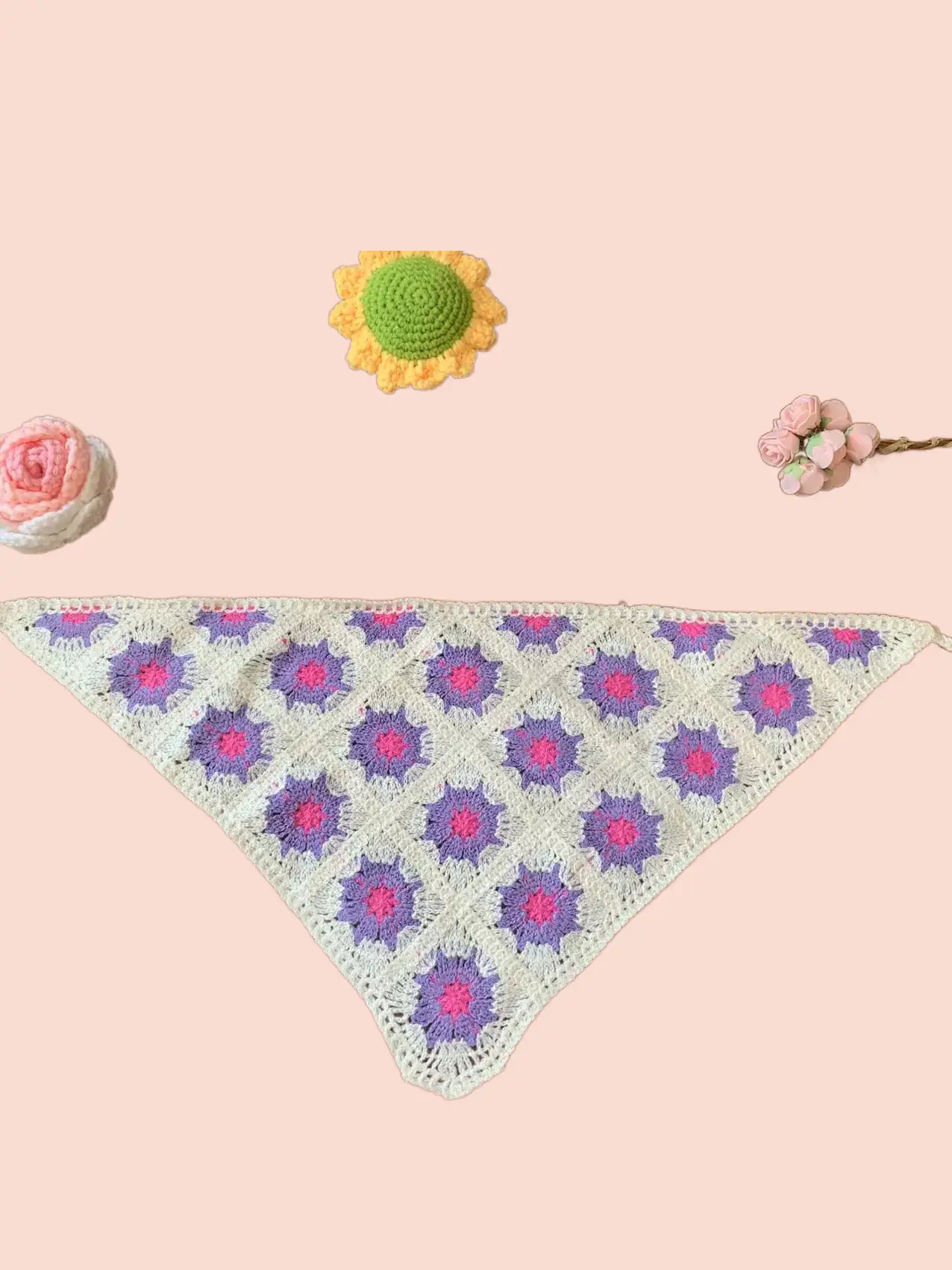 French Retro Knitted Floral Headscarf for Girls