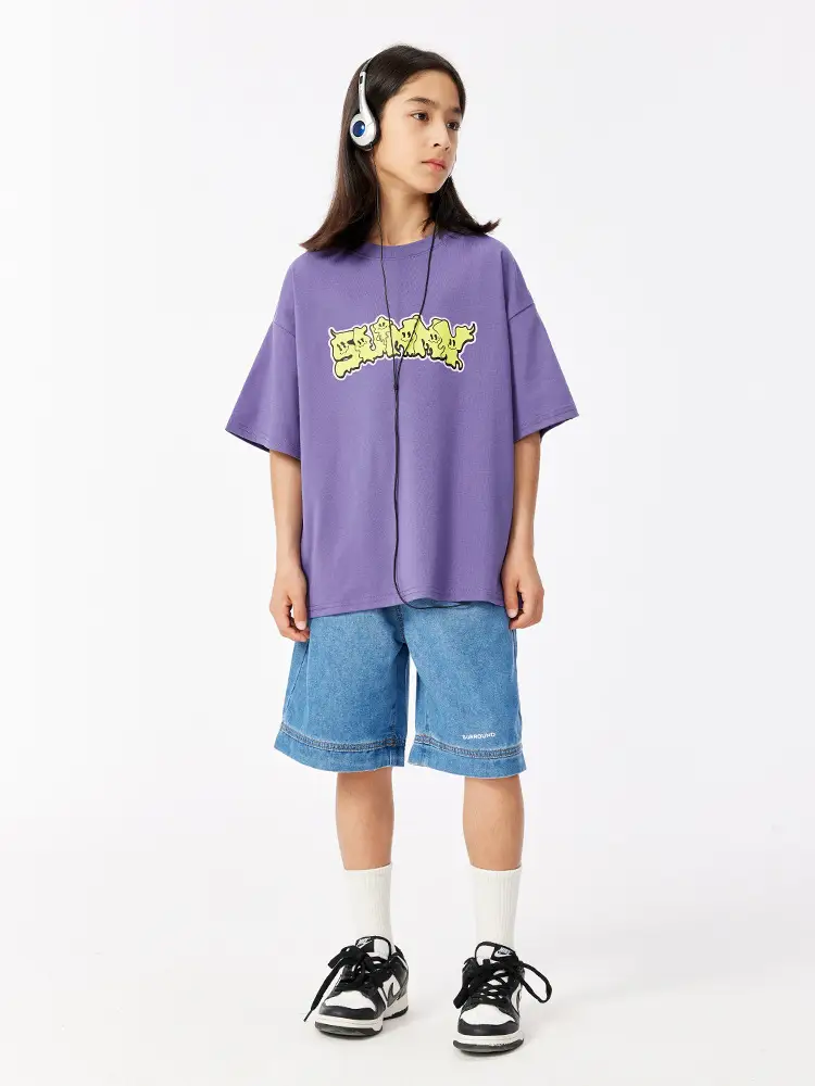 Purple Graphic T-Shirt for Girls Boys Summer Wear - Image 8