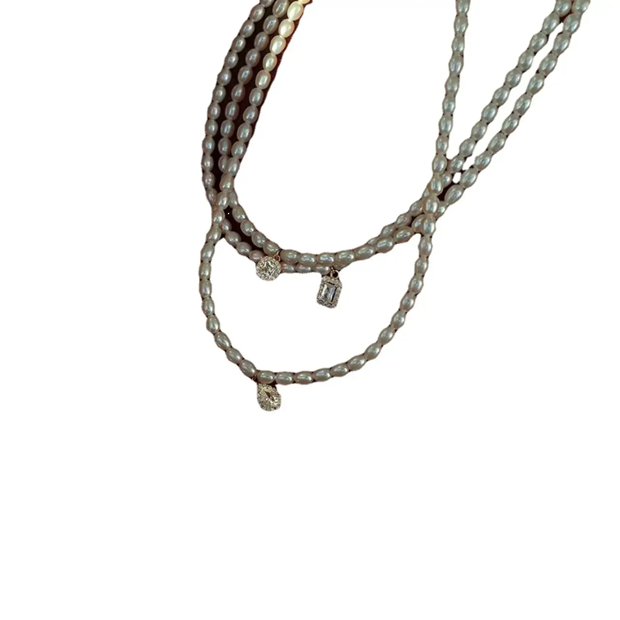 Women's Pearl Collarbone Necklace with Red Sweater - Image 5