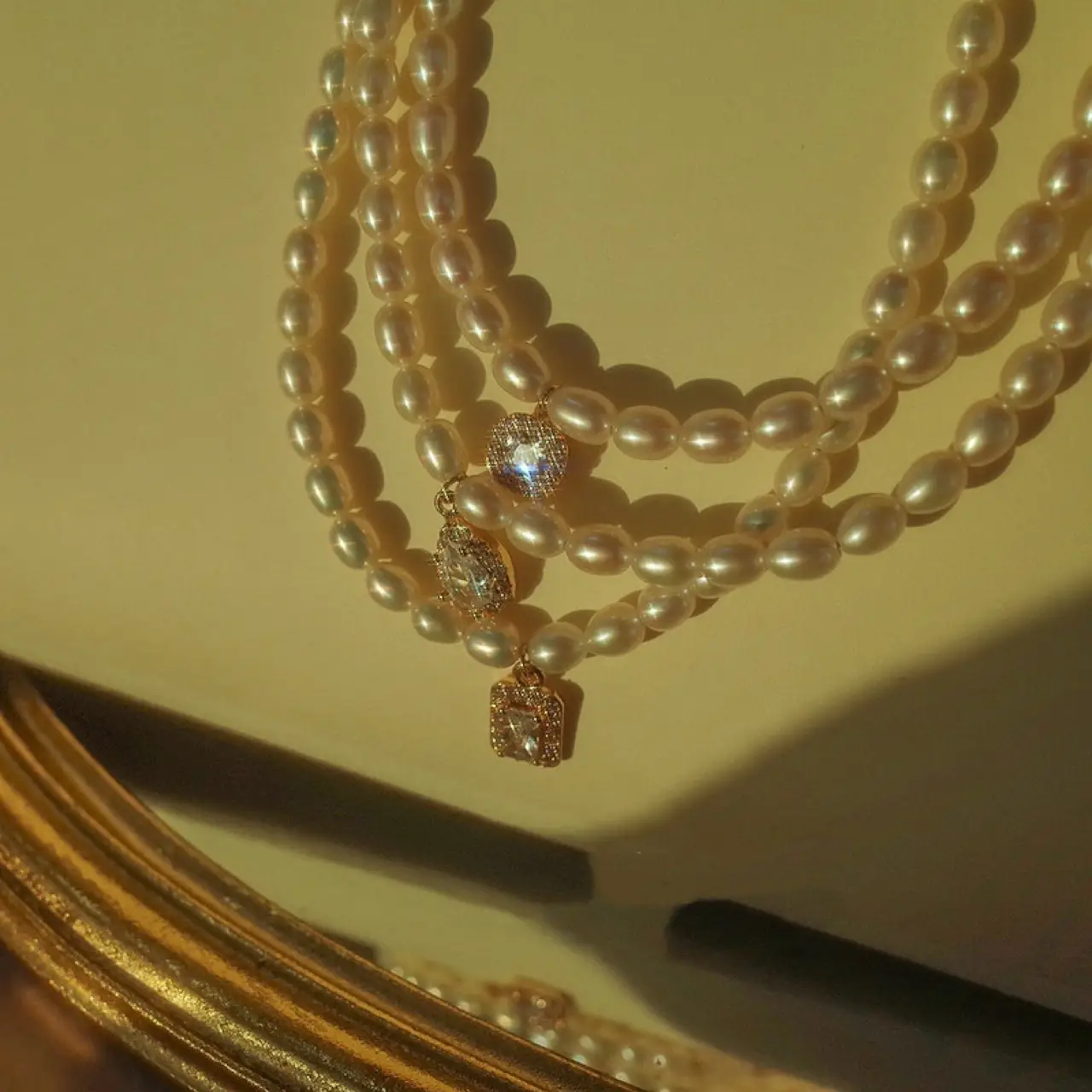 Women's Pearl Collarbone Necklace with Red Sweater — feature 6