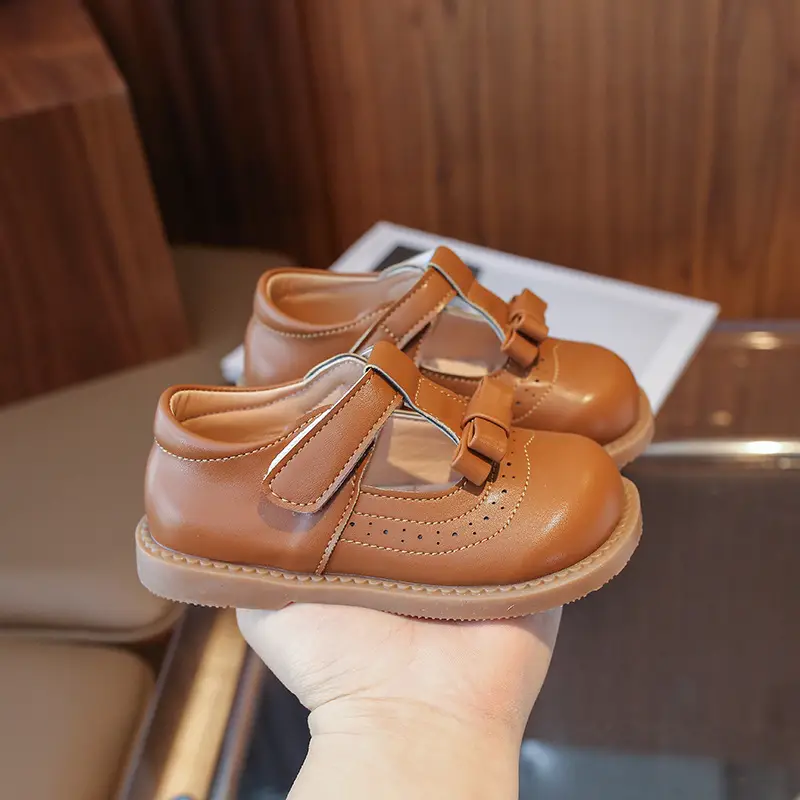 2025 New Kids Leather Bow Shoes White Soft Sole - Image 7