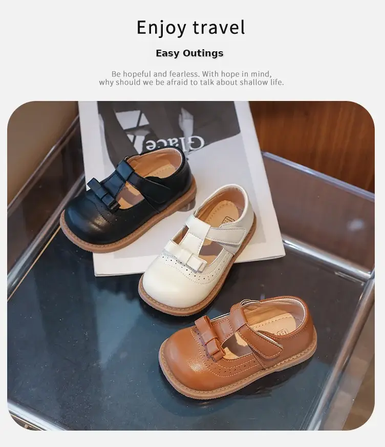 2025 New Kids Leather Bow Shoes White Soft Sole — feature 1