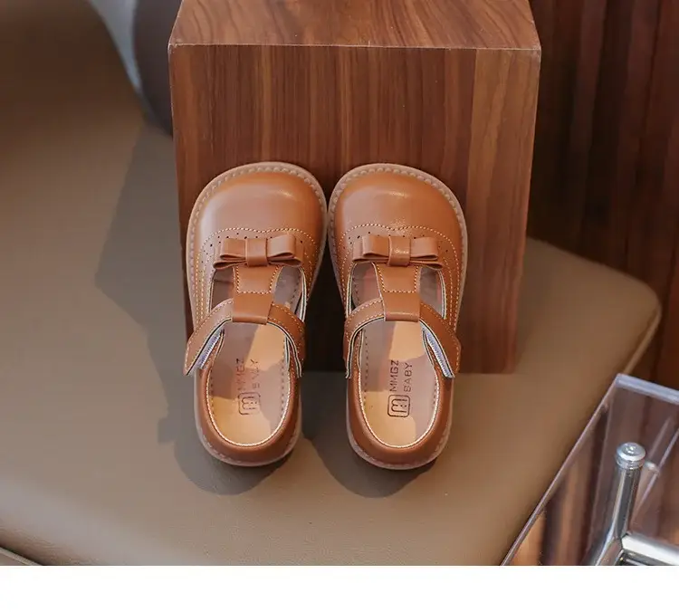 2025 New Kids Leather Bow Shoes White Soft Sole — feature 10