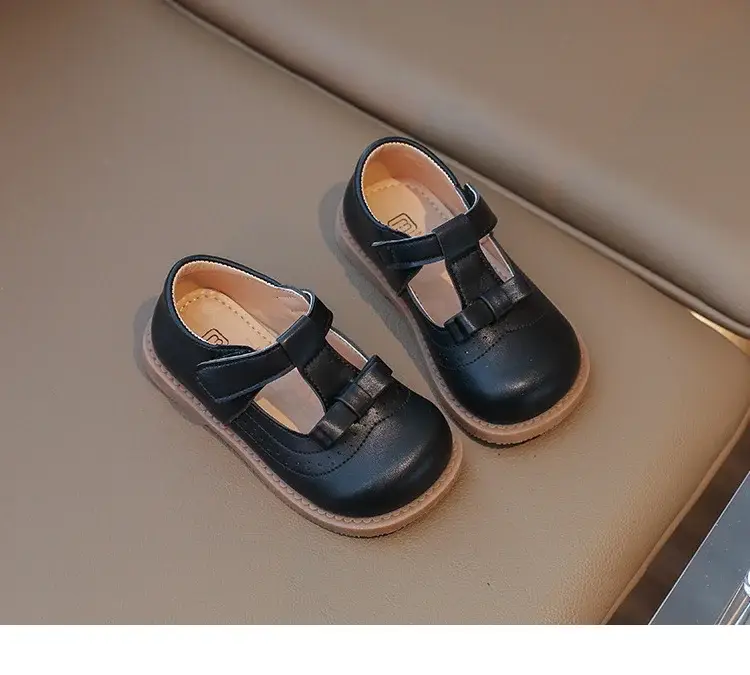 2025 New Kids Leather Bow Shoes White Soft Sole — feature 11