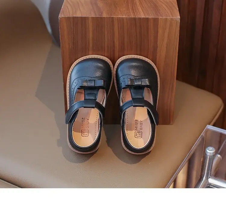 2025 New Kids Leather Bow Shoes White Soft Sole — feature 13