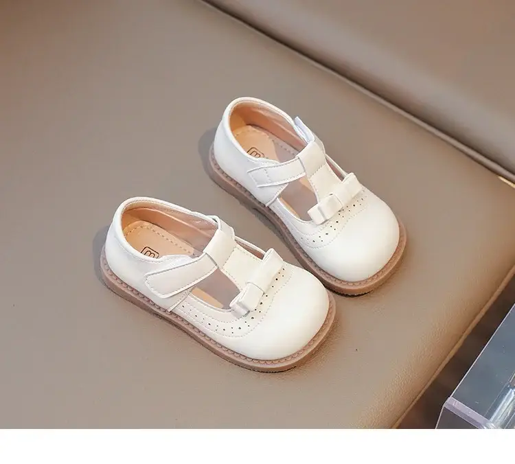 2025 New Kids Leather Bow Shoes White Soft Sole — feature 14