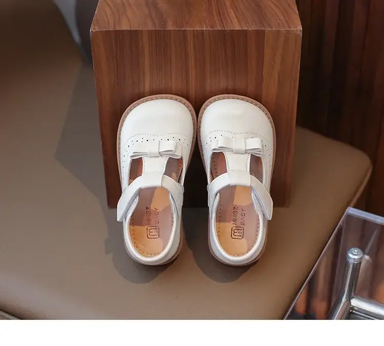 2025 New Kids Leather Bow Shoes White Soft Sole — feature 16