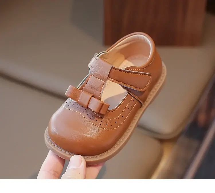 2025 New Kids Leather Bow Shoes White Soft Sole — feature 17
