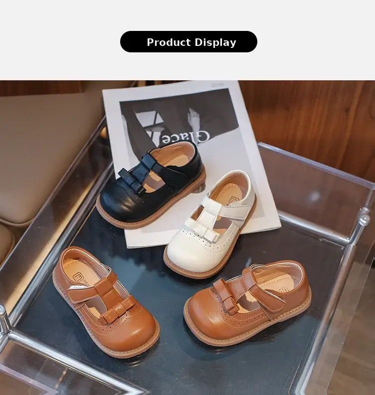 2025 New Kids Leather Bow Shoes White Soft Sole — feature 6