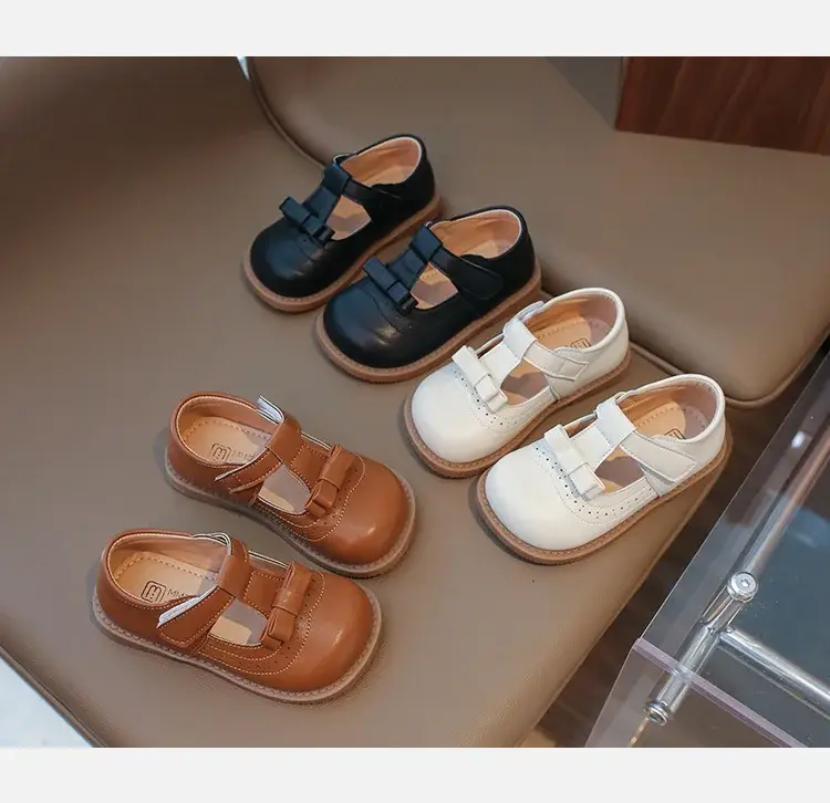 2025 New Kids Leather Bow Shoes White Soft Sole — feature 7