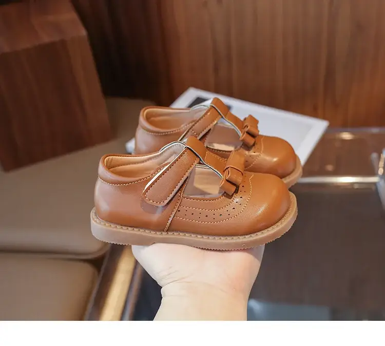 2025 New Kids Leather Bow Shoes White Soft Sole — feature 9