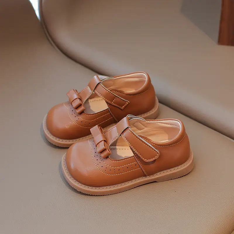 2025 New Kids Leather Bow Shoes White Soft Sole - Image 3
