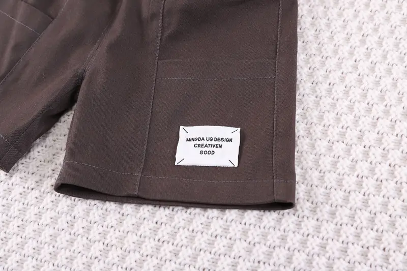 Children's Bear Print Cotton Summer Suit Beige Brown — feature 11