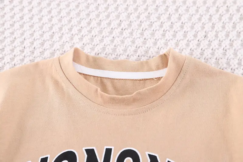 Children's Bear Print Cotton Summer Suit Beige Brown — feature 6
