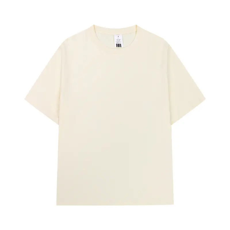 Men Cotton T-Shirt Yellow Short Sleeve Loose Fit - Image 4
