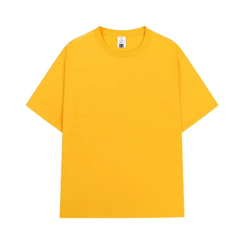 Men Cotton T-Shirt Yellow Short Sleeve Loose Fit - Image 7