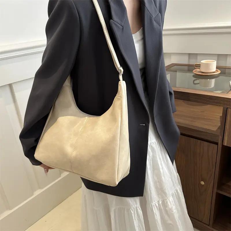 Women's Beige Canvas Shoulder Tote Bag 2024