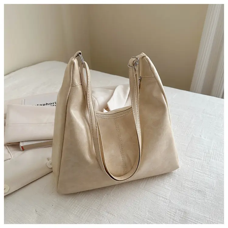 Women's Beige Canvas Shoulder Tote Bag 2024