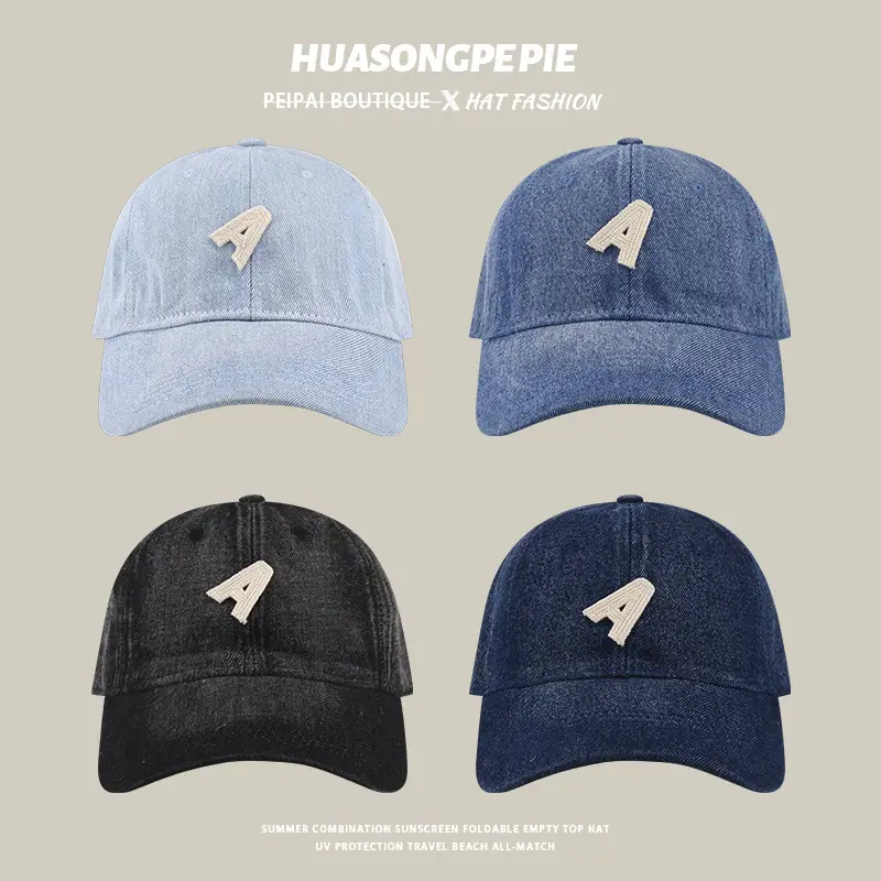 Blue Denim Big Head Baseball Cap with 'A' Embroidery — feature 3