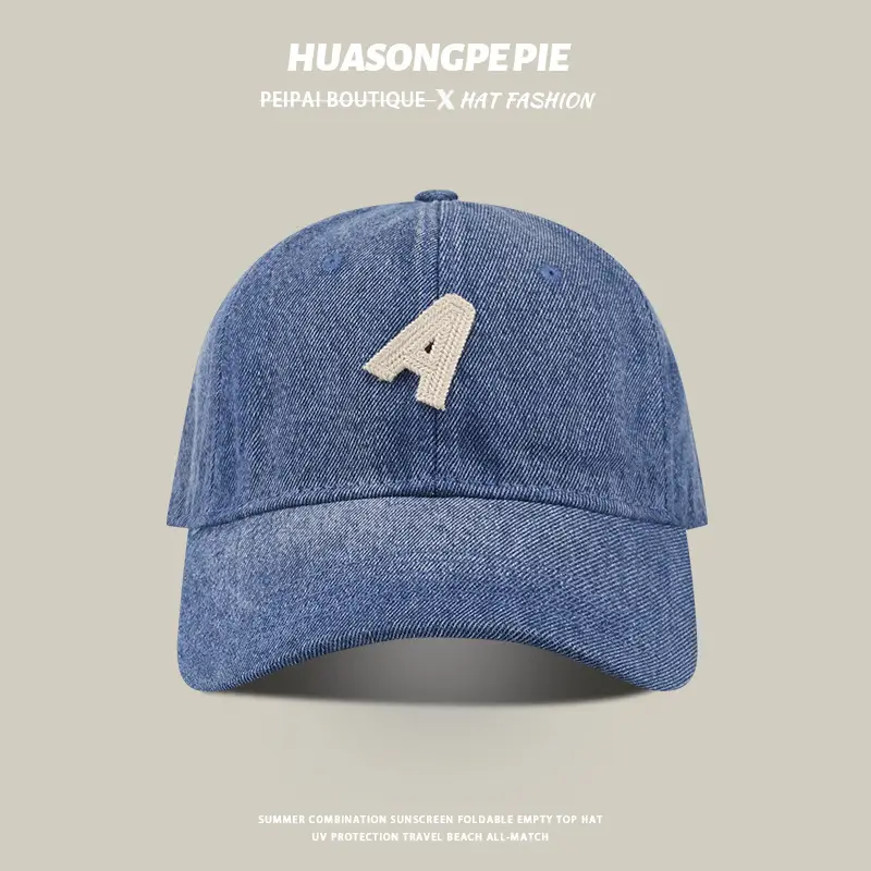 Blue Denim Big Head Baseball Cap with 'A' Embroidery — feature 5