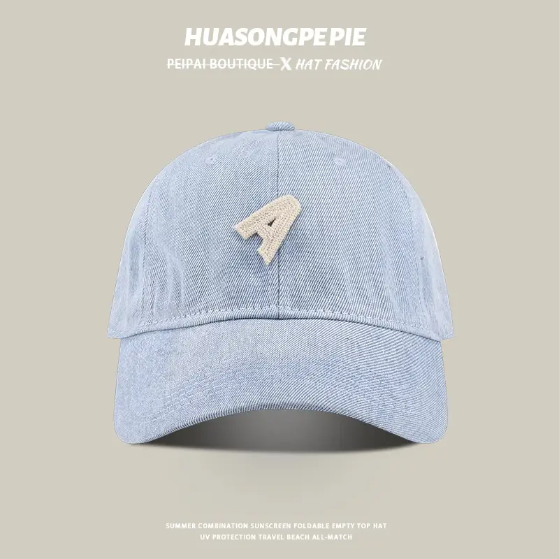 Blue Denim Big Head Baseball Cap with 'A' Embroidery — feature 6