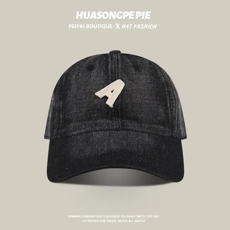 Blue Denim Big Head Baseball Cap with 'A' Embroidery — feature 7