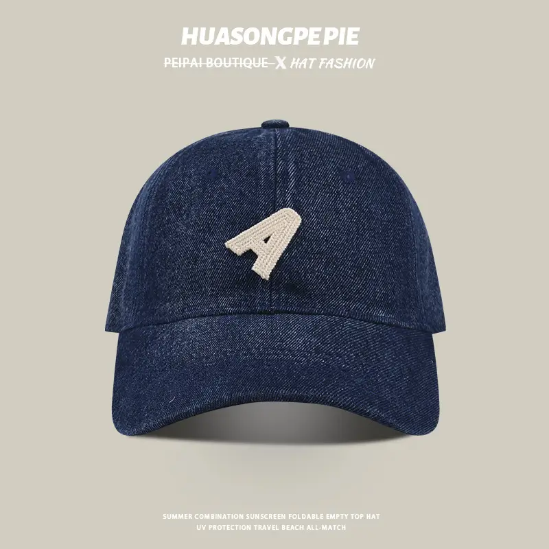 Blue Denim Big Head Baseball Cap with 'A' Embroidery - Image 4