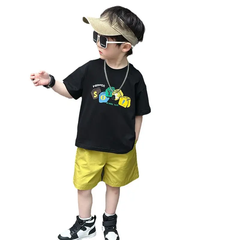 Boys Camping Short Sleeve T-Shirt Green Shorts Set - Image 5